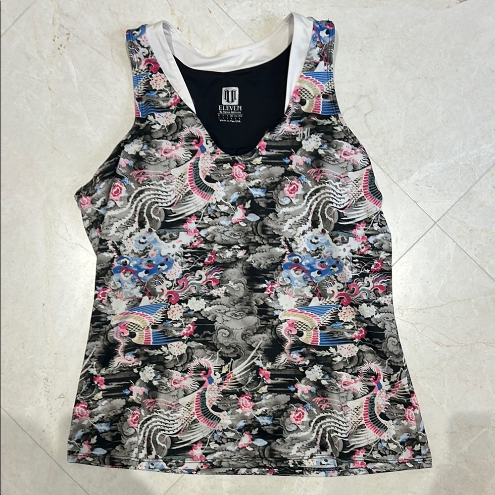 EleVen by Venus Williams Black and White Graphic Tank Top